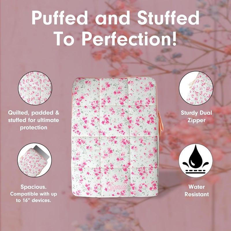 Sonix | Puffy Laptop Sleeve | 15-16 Inch, Quilted Pillow Puffer Laptop Carrying Case, Computer Sleeve | Cottage Floral - Image 3